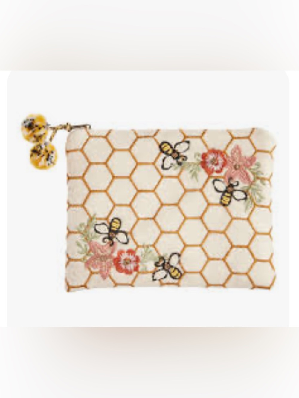 World Market Canvas Beehive Embroidered Beaded Zipper Wallet.